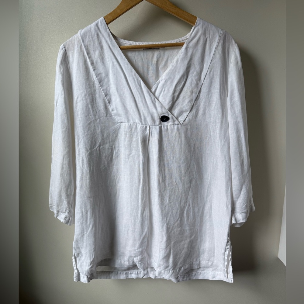 MARC WARE Linen Boho Lagenlook Top Popover‎ Beach Coastal Lightweight  White S